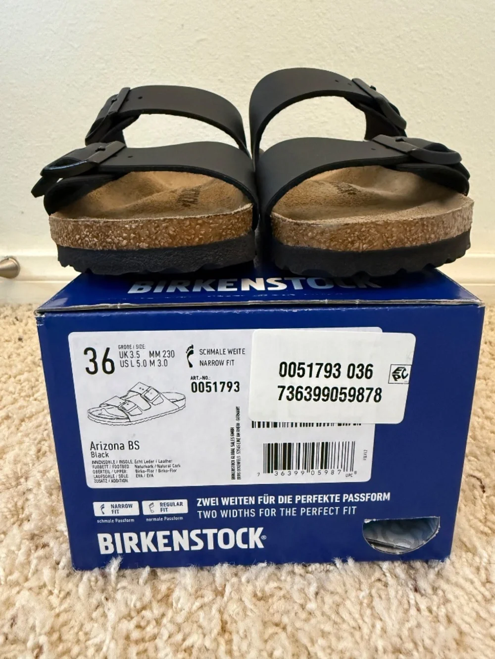 NIB Black Birkenstock Arizona Sandals (Size 36 Narrow (US 5-5.5)- Brand New!